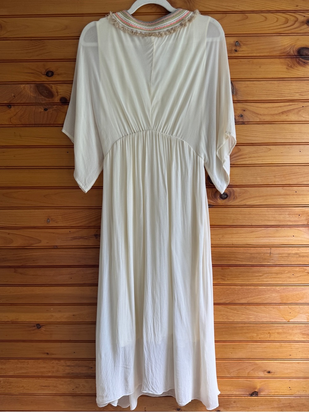 BL-nk London Anthropologie Boho Kaftan Midi Dress Embroidered Fringe Cream S - Picture 3 of 15